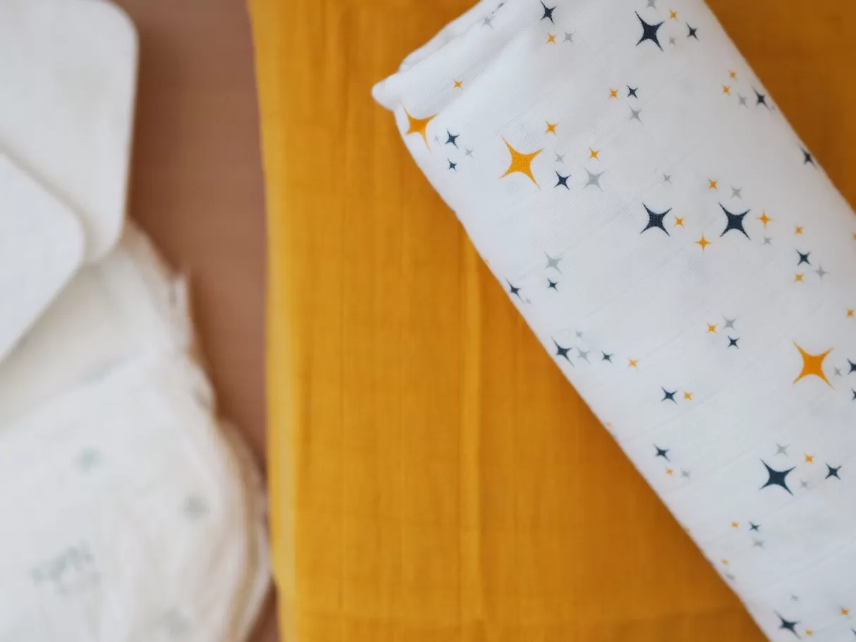 BÉABA Emmaillotage*Lot De 2 Langes Xxl En Coton Honey Yellow/Starry Night